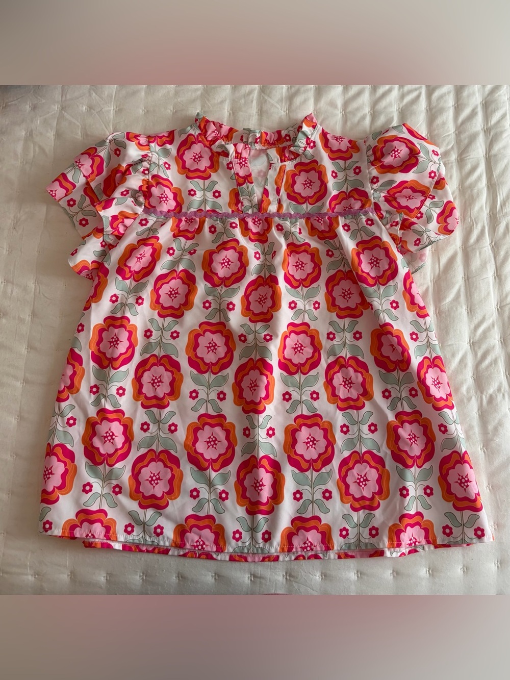 Women’s Floral Ruffle Sleeve Top - Pink & Orange